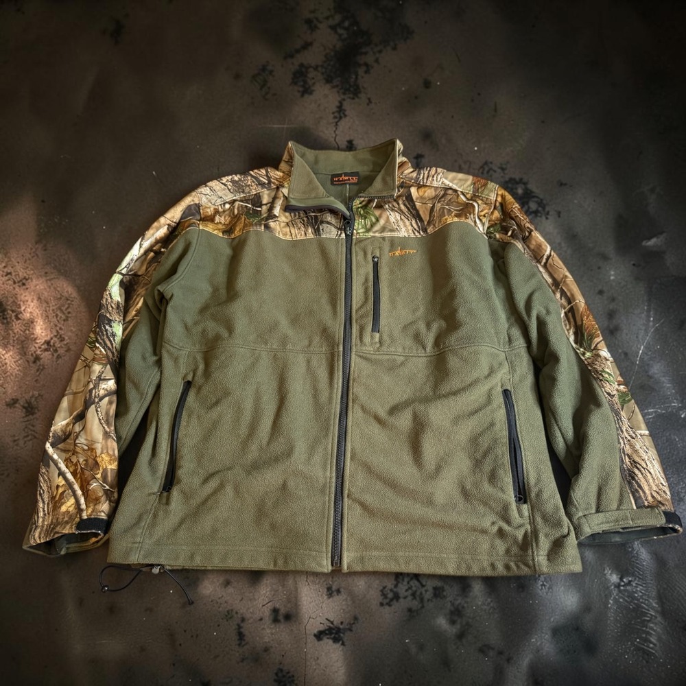 Habit Outdoors Mens XL Fleece Hunting Jacket Olive Green Camo Full Zip HSS-1575